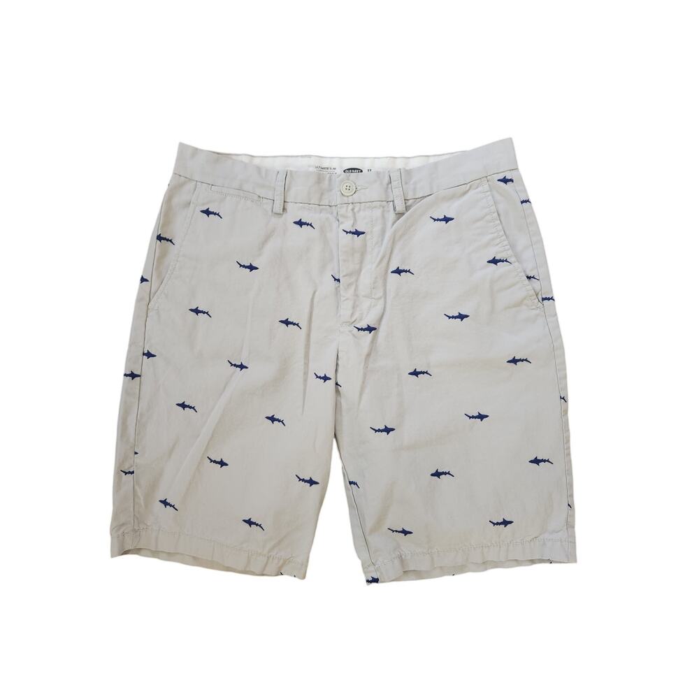 Old Navy Shark Print Shorts Mens 33 Ultimate Slim Chino White Navy